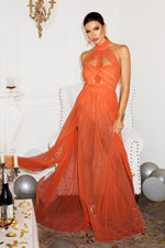 Load image into Gallery viewer, Rivka Halterneck Twist Mesh Maxi Dress