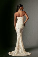Load image into Gallery viewer, Deliyn Strapless Embroidery Flr Mesh Maxi Dress
