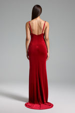 Load image into Gallery viewer, Elay Halter Bow Velvet Maxi Dress