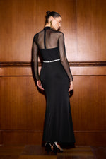 Load image into Gallery viewer, Gini High Neck Long Sleeves Diamond High Slit Maxi Dress
