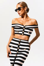Load image into Gallery viewer, Martha Off-the-Shoulder Hollow Out Slit Bandage Midi Two-Piece Set