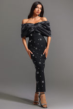 Load image into Gallery viewer, Soloma Off-the-Shoulder Diamond Maxi Dress