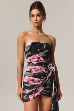 Load image into Gallery viewer, Orli Printed Flowers Streamer Mini Dress