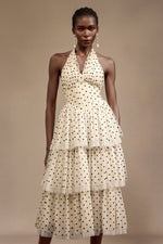 Load image into Gallery viewer, Julieta Sleeveless Dot Printed Layered Folds Midi Dress