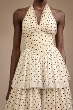 Load image into Gallery viewer, Julieta Sleeveless Dot Printed Layered Folds Midi Dress