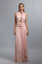 Load image into Gallery viewer, Sharian Sleevess Halter Hollowed out Flowers Maxi Dress