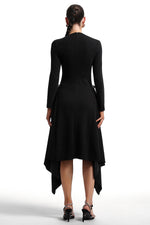 Load image into Gallery viewer, Sylvia Long Sleeves Black Midi Dress