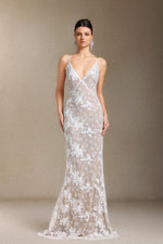 Load image into Gallery viewer, Thea Sling V-neck Sequins Lace maxi wedding dress