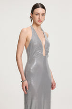 Load image into Gallery viewer, Sequined Halter V-neck Maxi Dress