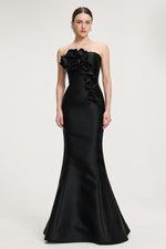 Load image into Gallery viewer, 3D Floral - Embellished Strapless Satin Mermaid Maxi Dress