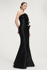 Load image into Gallery viewer, 3D Floral - Embellished Strapless Satin Mermaid Maxi Dress