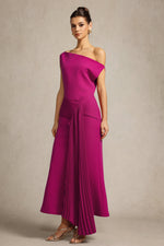 Load image into Gallery viewer, Paulina Oblique Shoulder Sleeveless Folds RosePink Midi Dress