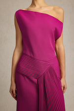 Load image into Gallery viewer, Paulina Oblique Shoulder Sleeveless Folds RosePink Midi Dress