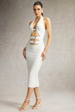 Load image into Gallery viewer, Viane Halter Cut Out Metal Buckle Bandage Midi Dress