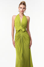 Load image into Gallery viewer, Jalila Sexy Contour V Neck Ruched Knot Slit Knit Maxi Dress