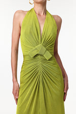 Load image into Gallery viewer, Jalila Sexy Contour V Neck Ruched Knot Slit Knit Maxi Dress