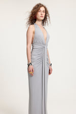 Load image into Gallery viewer, Plunge Neck Ruched Holder Maxi Dress