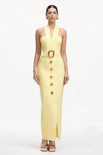 Load image into Gallery viewer, Lanla Chic Contour Halter Metal Buckle Bandage Maxi Dress