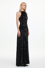 Load image into Gallery viewer, Glamorous Contour Sleeveless Feather Sequin High Slit Velvet Maxi Dress