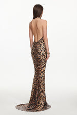 Load image into Gallery viewer, Myka Glamorous Contour Halter Leopard Print Sequin Maxi Dress