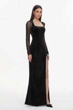 Load image into Gallery viewer, Rae Elegant Contour Long Sleeve High Slit Velvet Maxi Dress
