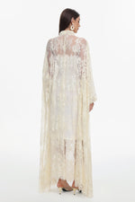 Load image into Gallery viewer, Deliyn Resort Flowy Long Sleeve Embroidered Mesh Lace Yellow Maxi Dress