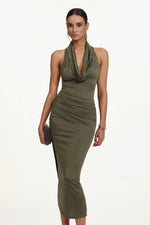 Load image into Gallery viewer, Klaria Chic Contour Cowl Neck Sleeveless Ruched Knit Maxi Dress