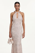 Load image into Gallery viewer, Saslim Chic Contour Halter Cut Out Sequin Maxi Dress