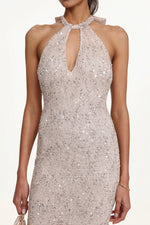 Load image into Gallery viewer, Saslim Chic Contour Halter Cut Out Sequin Maxi Dress