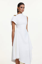 Load image into Gallery viewer, Weren Elegant Contour High Neck Asymmetric Maxi Dress