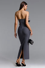 Load image into Gallery viewer, The Celestine Noir Contour Strapless Bow Silhouette Maxi Dress
