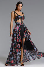 Load image into Gallery viewer, Pale Chic Flowy Halter Cut Out Floral Print Ruffle Maxi Dress