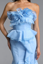 Load image into Gallery viewer, Deirdre Romantic Flowy Strapless Asymmetric Ruffle Floral Maxi Dress