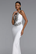 Load image into Gallery viewer, Veronic Glamorous Contour Halter Cut Out Rhinestone Floral Bandage Maxi Dress