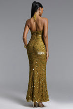 Load image into Gallery viewer, Liza Elegant Contour Halter Floral Sequin Maxi Dress