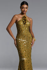 Load image into Gallery viewer, Liza Elegant Contour Halter Floral Sequin Maxi Dress