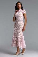 Load image into Gallery viewer, Felix Elegant Cinched Short Sleeve Floral Lace Maxi Dress