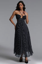 Load image into Gallery viewer, Loka Resort Flowy Sleeveless Cut Out Pleated Polka Dot Woven Maxi Dress