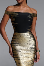 Load image into Gallery viewer, Racy Chic Contour Off Shoulder Metallic Bandage Mini Dress