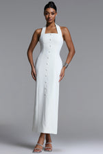 Load image into Gallery viewer, Fredrika Elegant Tailored Halter Buttoned Woven Maxi Dress