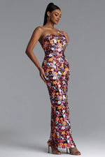 Load image into Gallery viewer, Livia Chic Contour Strapless Sequin Floral Maxi Dress