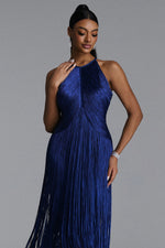 Load image into Gallery viewer, Sahara Chic Contour Halter Fringe Bandage Maxi Dress