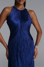 Load image into Gallery viewer, Sahara Chic Contour Halter Fringe Bandage Maxi Dress