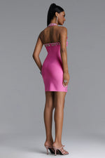 Load image into Gallery viewer, Manik Glamorous Contour Halter Rhinestone Bandage Pink Mini Dress