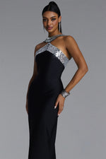 Load image into Gallery viewer, Riza Chic Contour Halter Rhinestone Bandage Maxi Dress