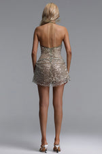 Load image into Gallery viewer, Winify Glamorous Contour Halter Sequin Sheer Mini Dress