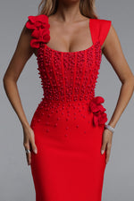 Load image into Gallery viewer, Oria Glamorous Contour Square Neck Pearl Floral Bandage Maxi Dres