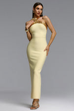 Load image into Gallery viewer, Riza Chic Contour Halter Rhinestone Bandage Yellow Maxi Dress