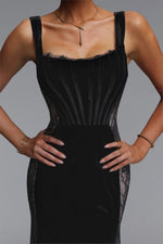 Load image into Gallery viewer, Kavaca Elegant Contour Square Neck Lace Velvet Maxi Dress