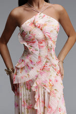 Load image into Gallery viewer, Elleri Resort Flowy Sleeveless Pleated Ruffle Floral Print Woven Maxi Dress